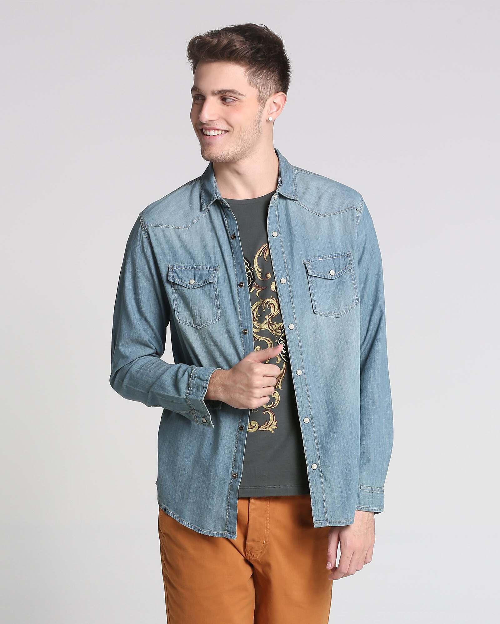 Camisa jeans masculina riachuelo Clearance