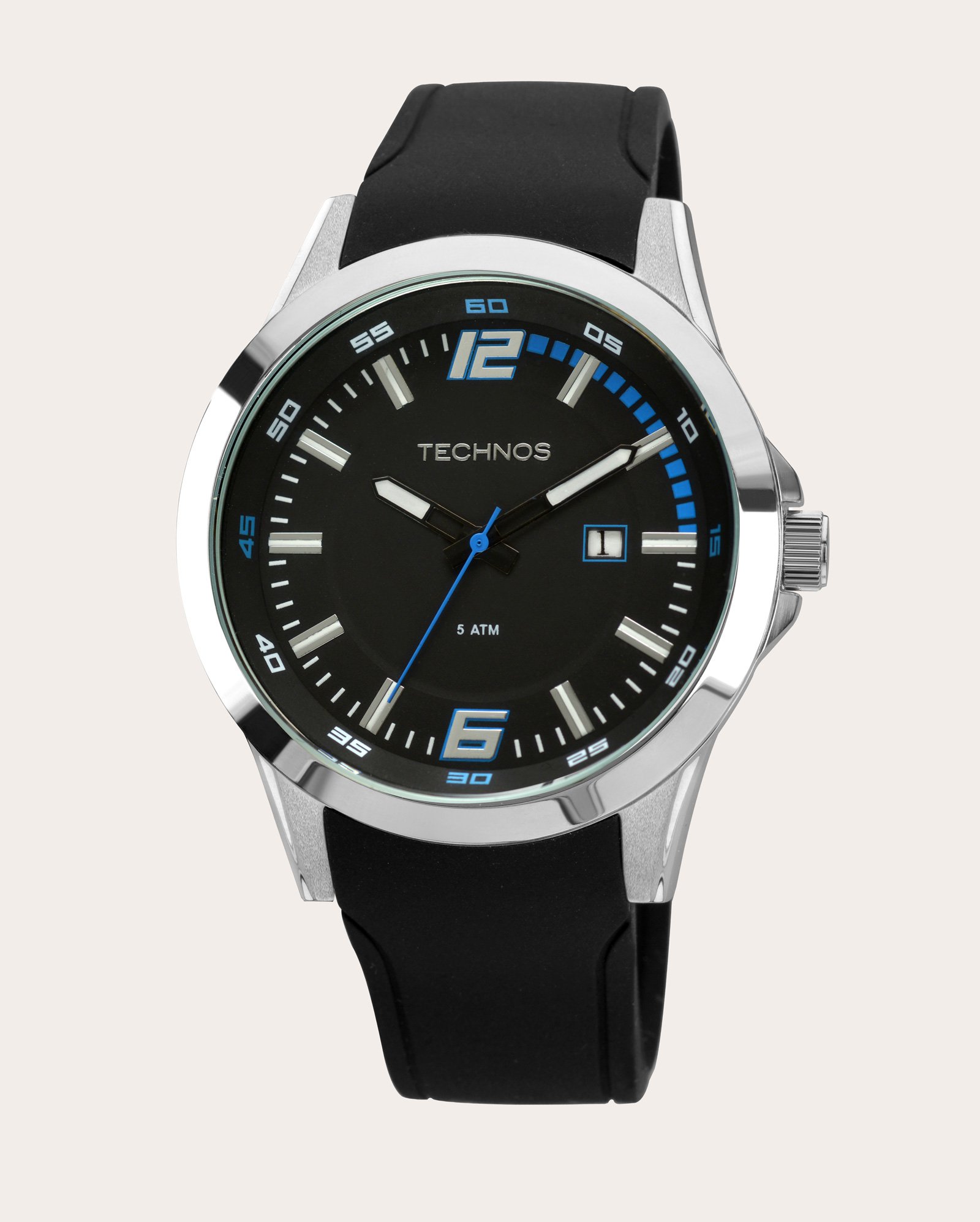 Relógio Masculino Silicone 5ATM Technos - Preto