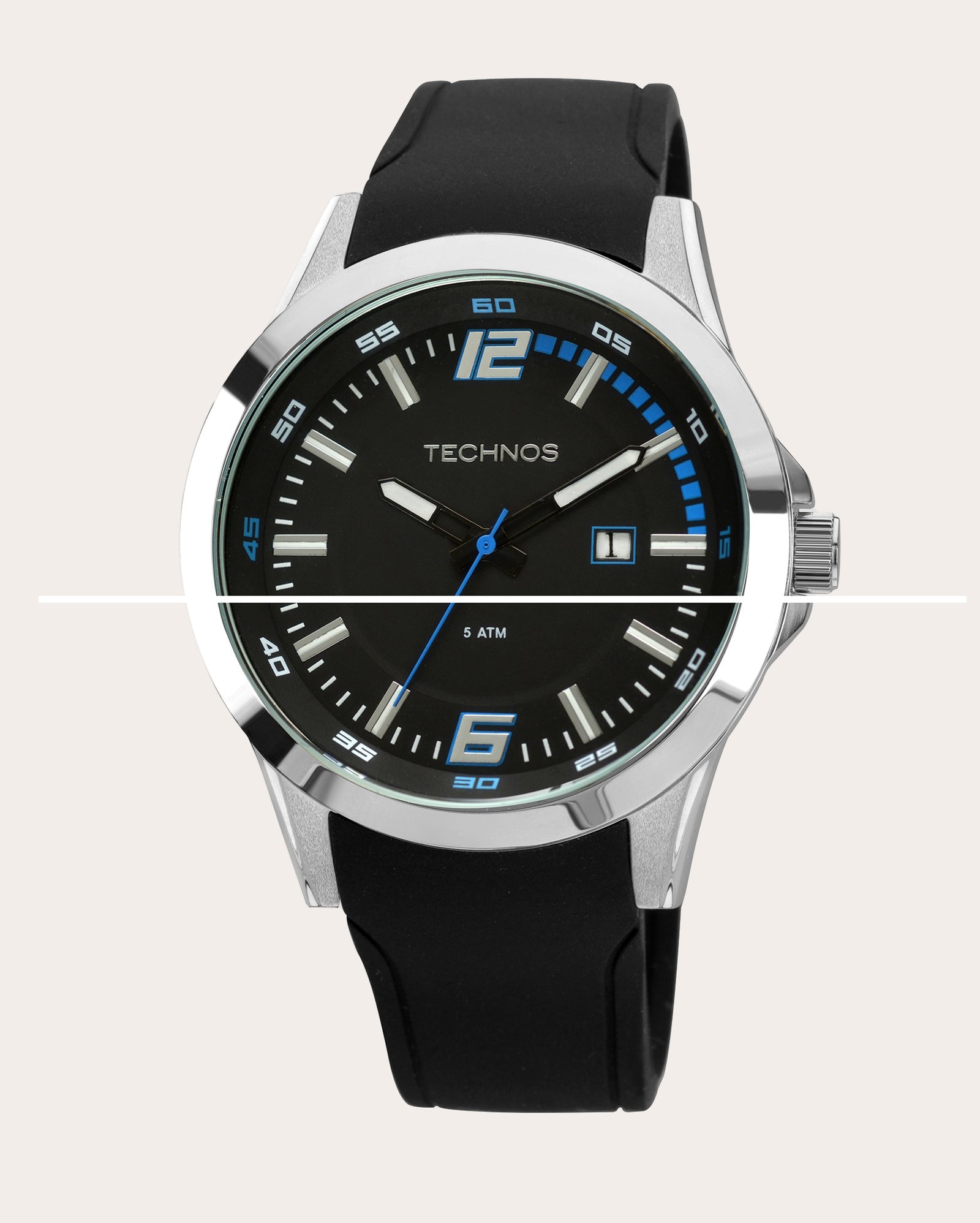 Relógio Masculino Silicone 5ATM Technos - Preto
