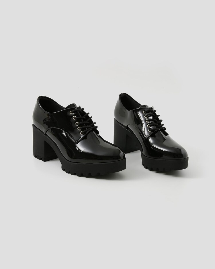 Tenis Oxford Sapato Feminino Oxford Salto Tratorado Preto Verniz