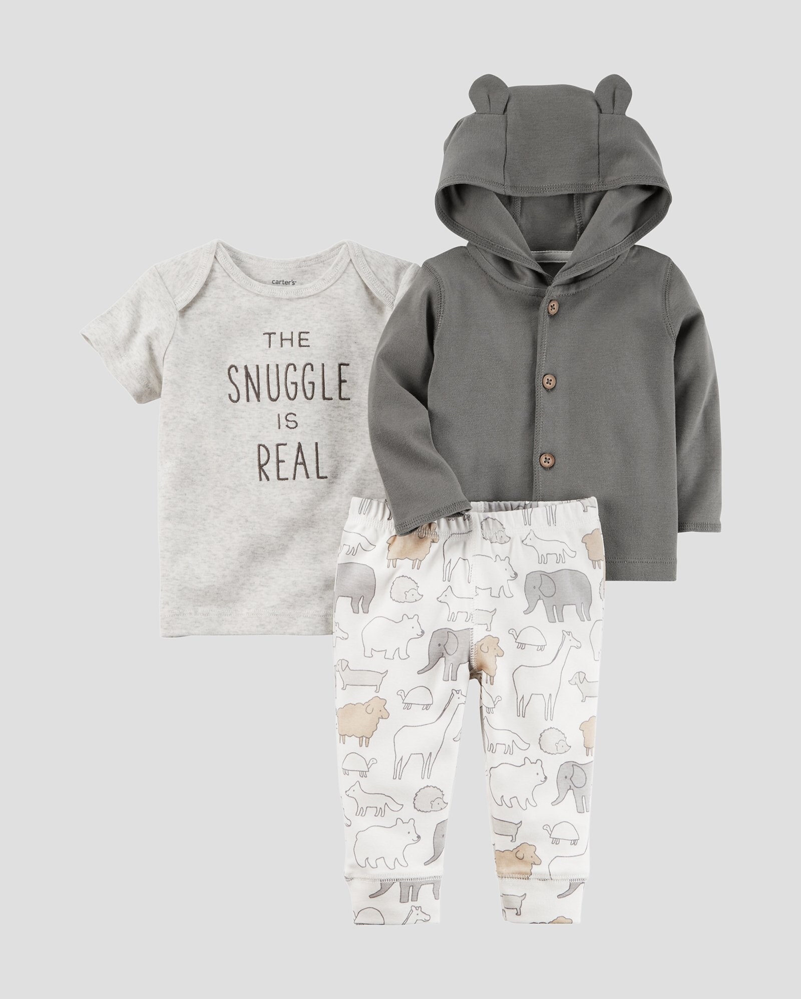 Riachuelo Conjunto 3 Peças The Snuggle Is Real Carter's Cinza/Branco