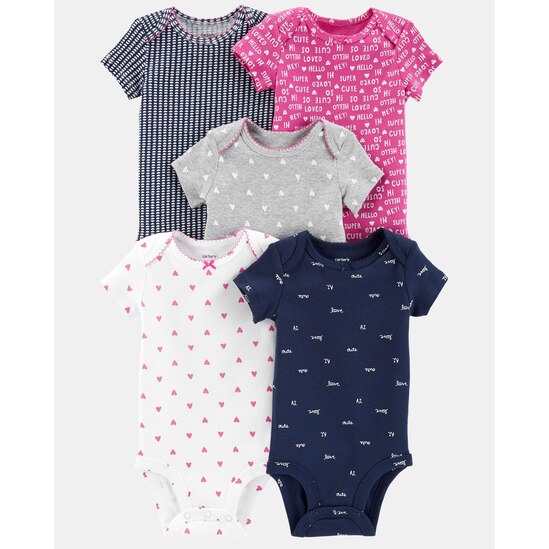 Kit Body Manga Curta Mix 5 Peças Carter's - Azul