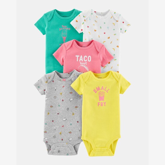 Kit Body Manga Curta Mix 5 Peças Carter's - Amarelo