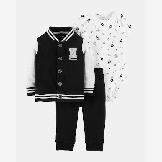 Conjunto 3 Peças College Carter's - Preto/Branco