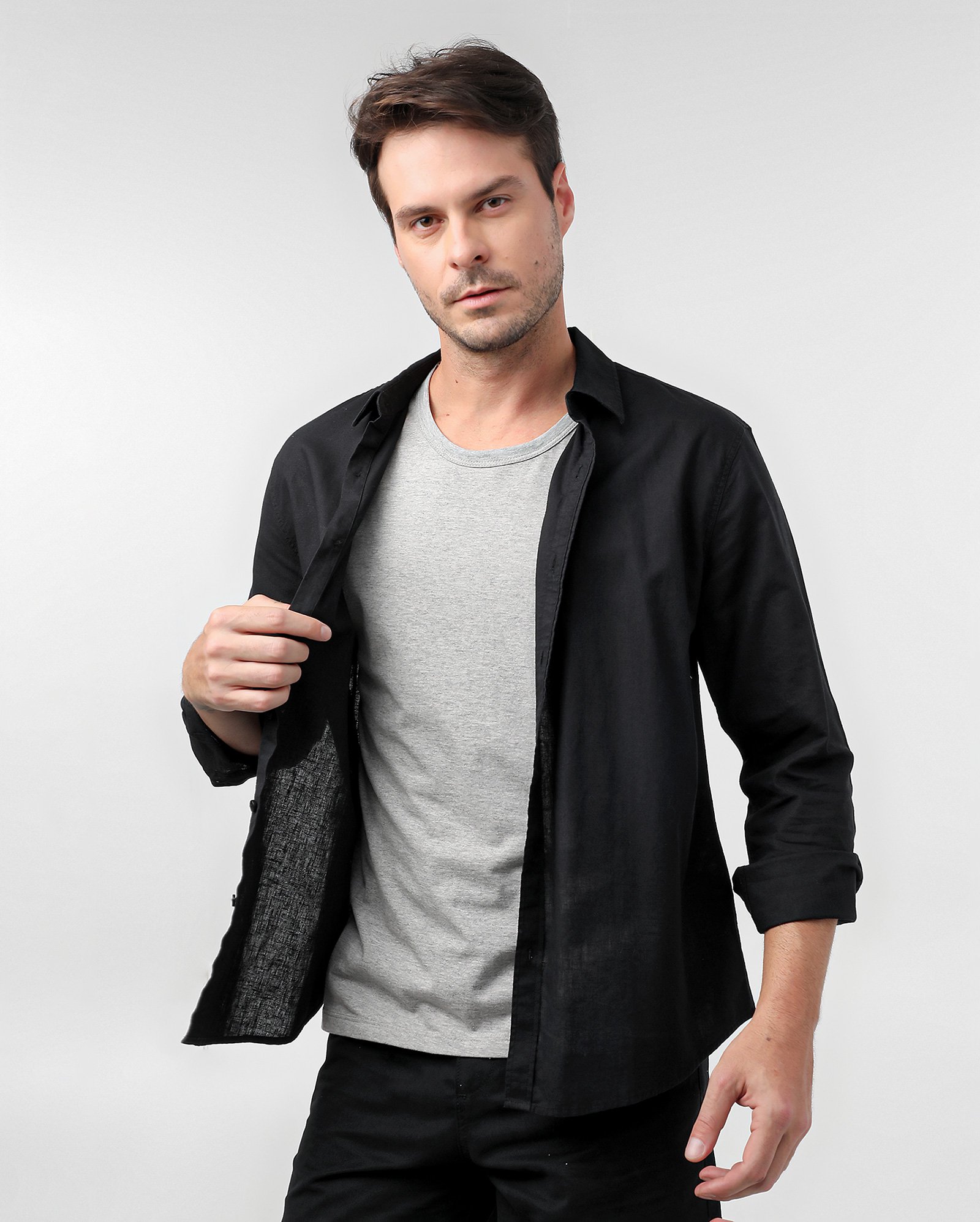 Regata masculina slim básica - Cinza Claro Mescla