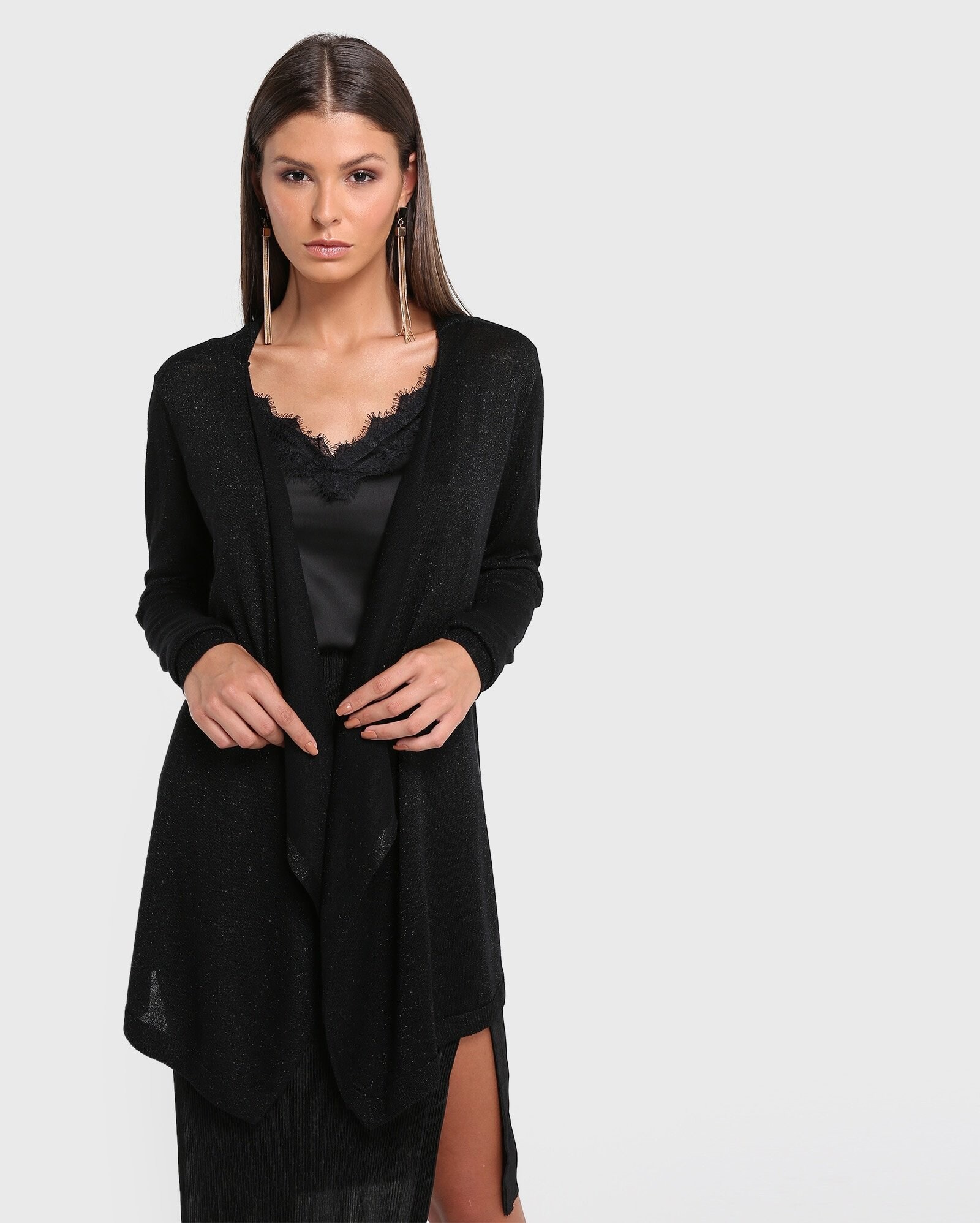 Riachuelo | Cardigan Aberto Brilho - Preto