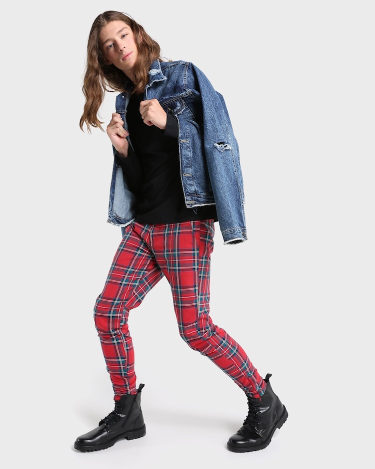 Riachuelo Calça Skinny Xadrez Vermelho