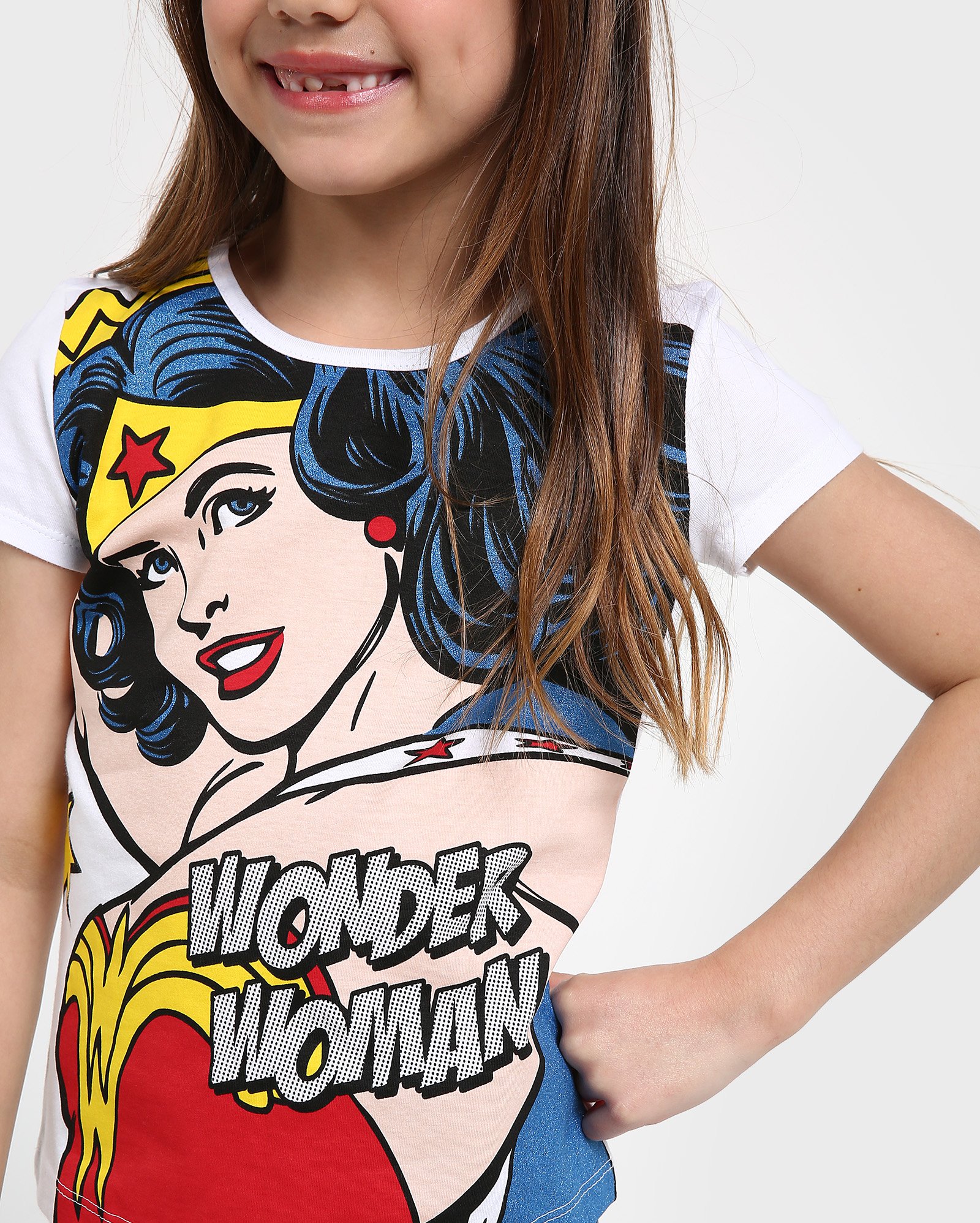 Popfunk Youth Wonder Woman Logo Camiseta Para Niñas Y Pegatinas, L