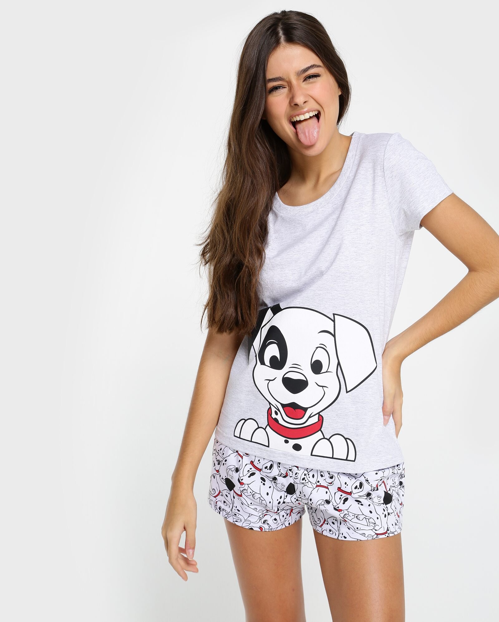 Riachuelo | Pijama Short Doll Malha Dálmatas Disney - Cinza