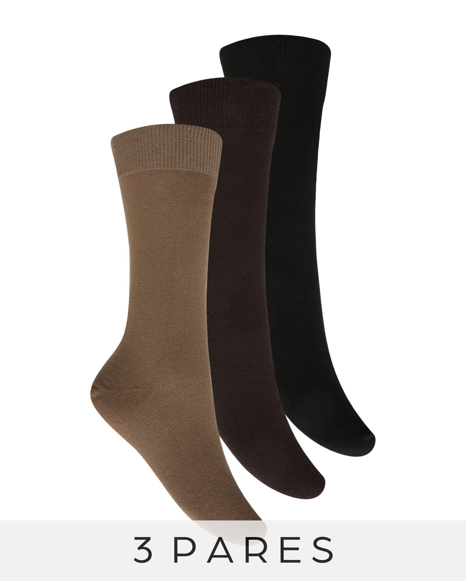 Kit Meia 3 Pares Cano Longo Selene - Preto/Marrom