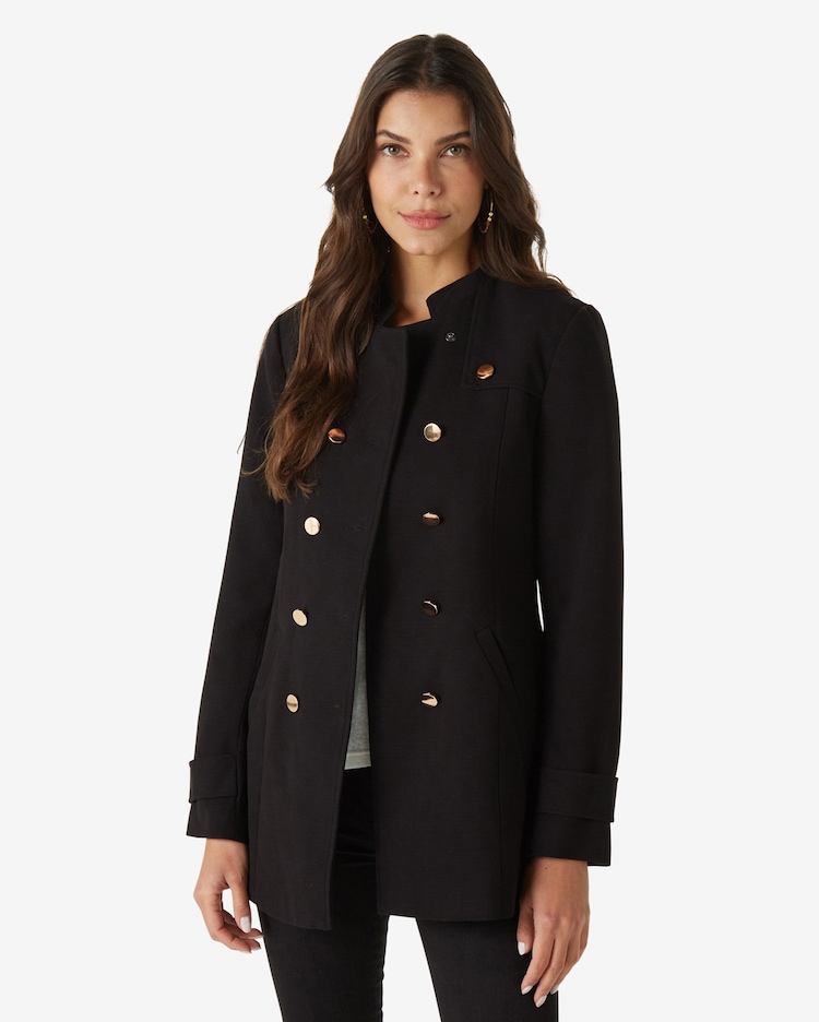 Riachuelo Casaco Feminino Peacot Botões Suede Liso Preto AK by