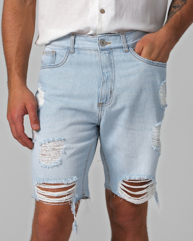 Riachuelo Bermuda jeans masculina destroyed denim claro Pool