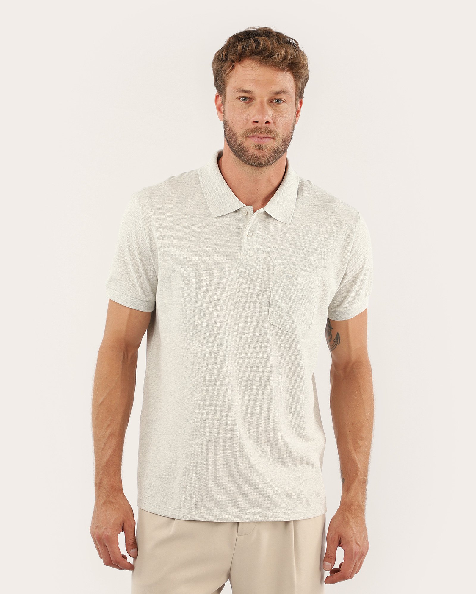 Camisa polo masculina Pool Legacy piquet com bolso - Cinza Claro Mescla