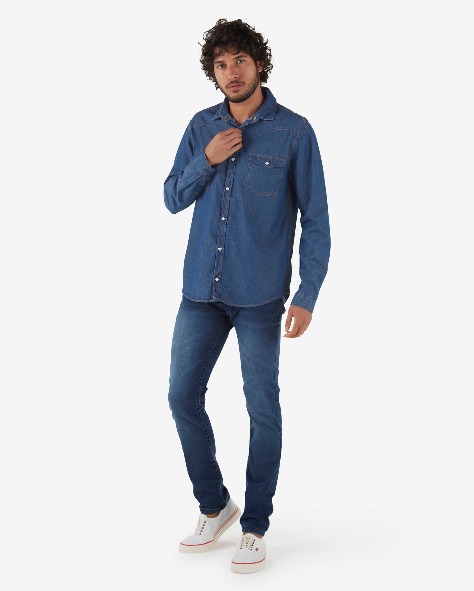 camisa manga longa jeans