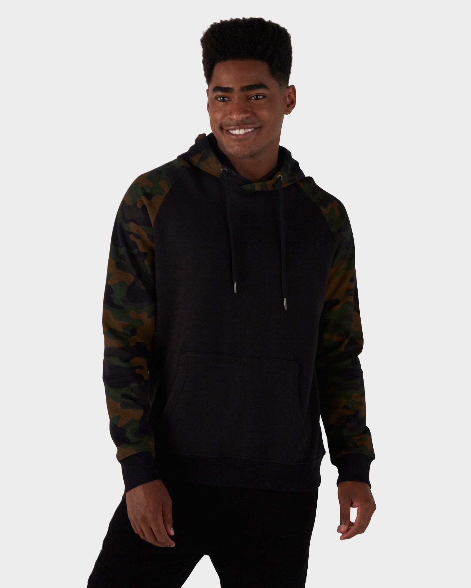 camo raglan moletom com capuz