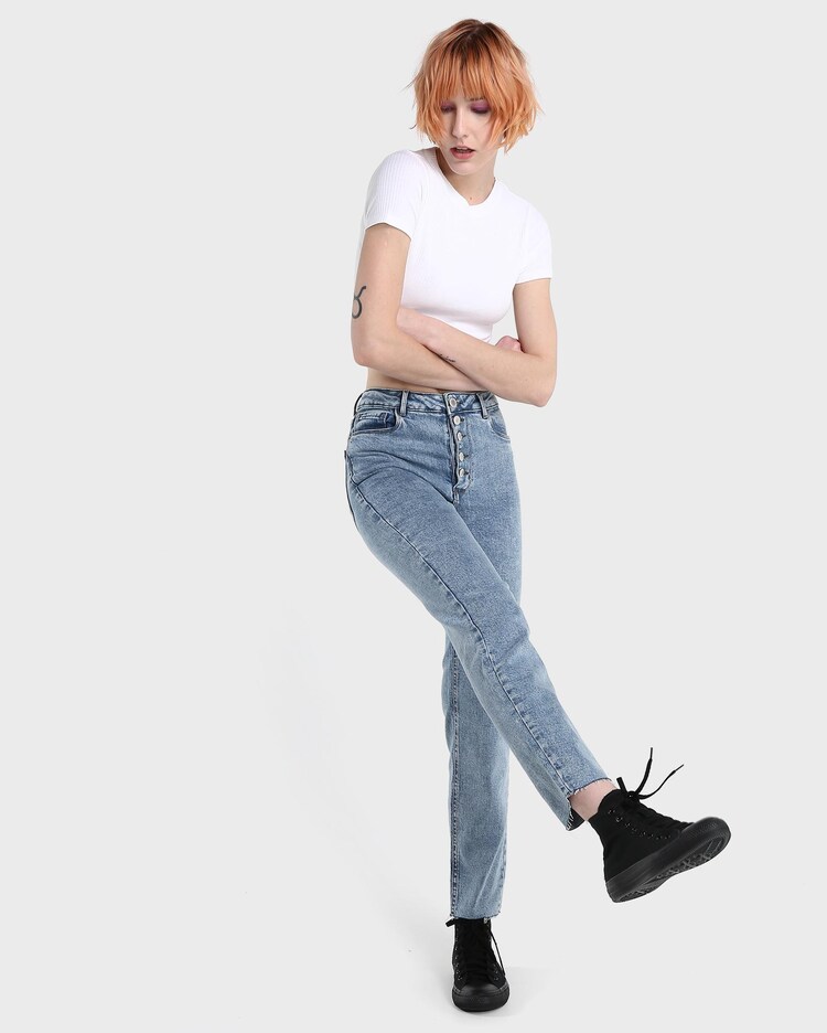 Riachuelo Calça Jeans Reta Acid Wash Denim Médio