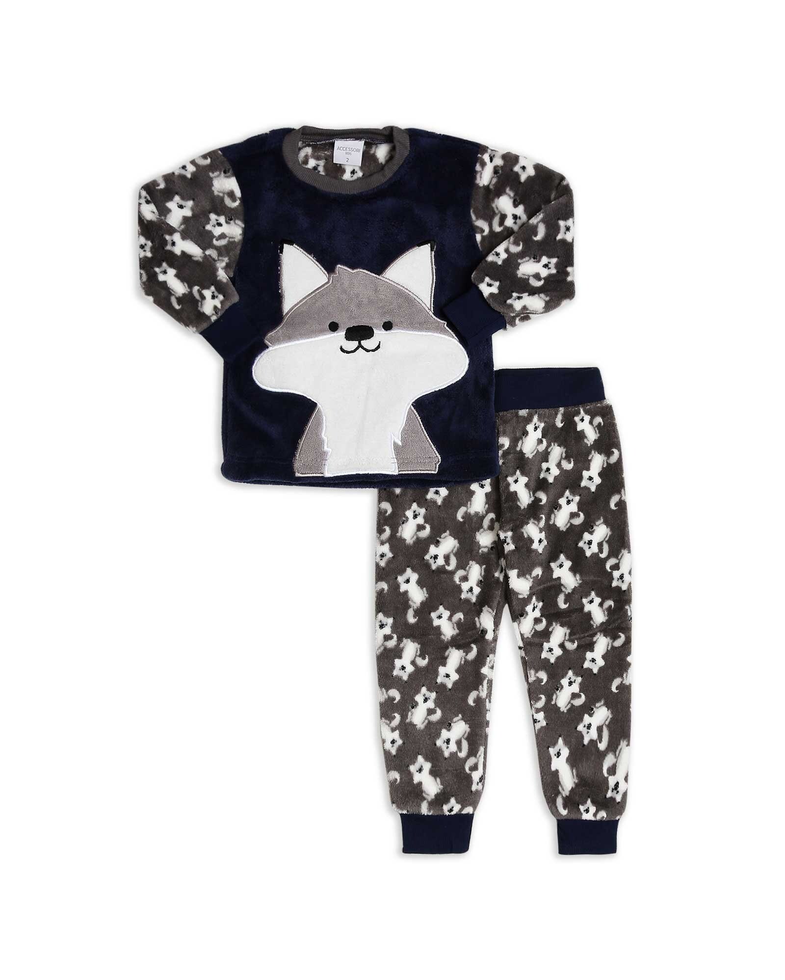Riachuelo | Pijama Infantil Longo Fleece Raposa - Cinza
