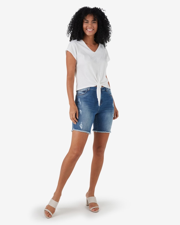 Riachuelo Bermuda Jeans Feminina com LYCRA® Ripped Denim Médio