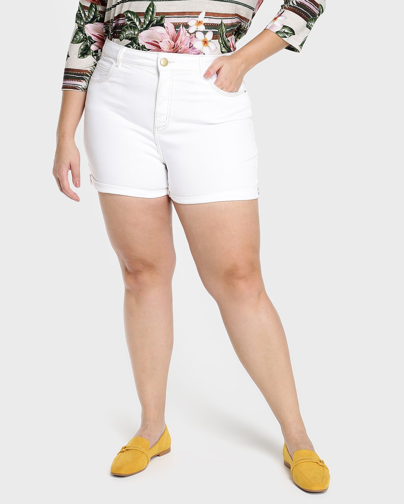 plus white denim shorts