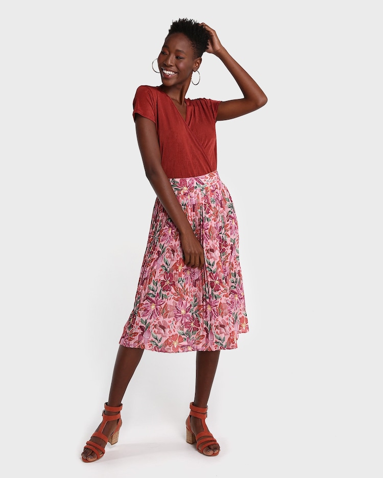 Shopee Saia Longa Feminina Plissada Estampada Floral Blogueiras