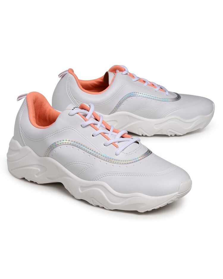 Riachuelo Tênis Casual Chunky Faixa Holográfica Napa Moleca Branco