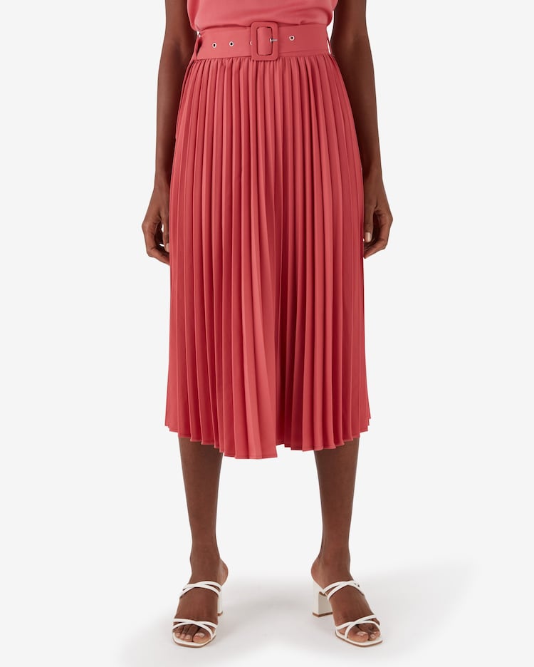 Riachuelo Saia Midi Feminina Plissada Cós Elástico com Cinto