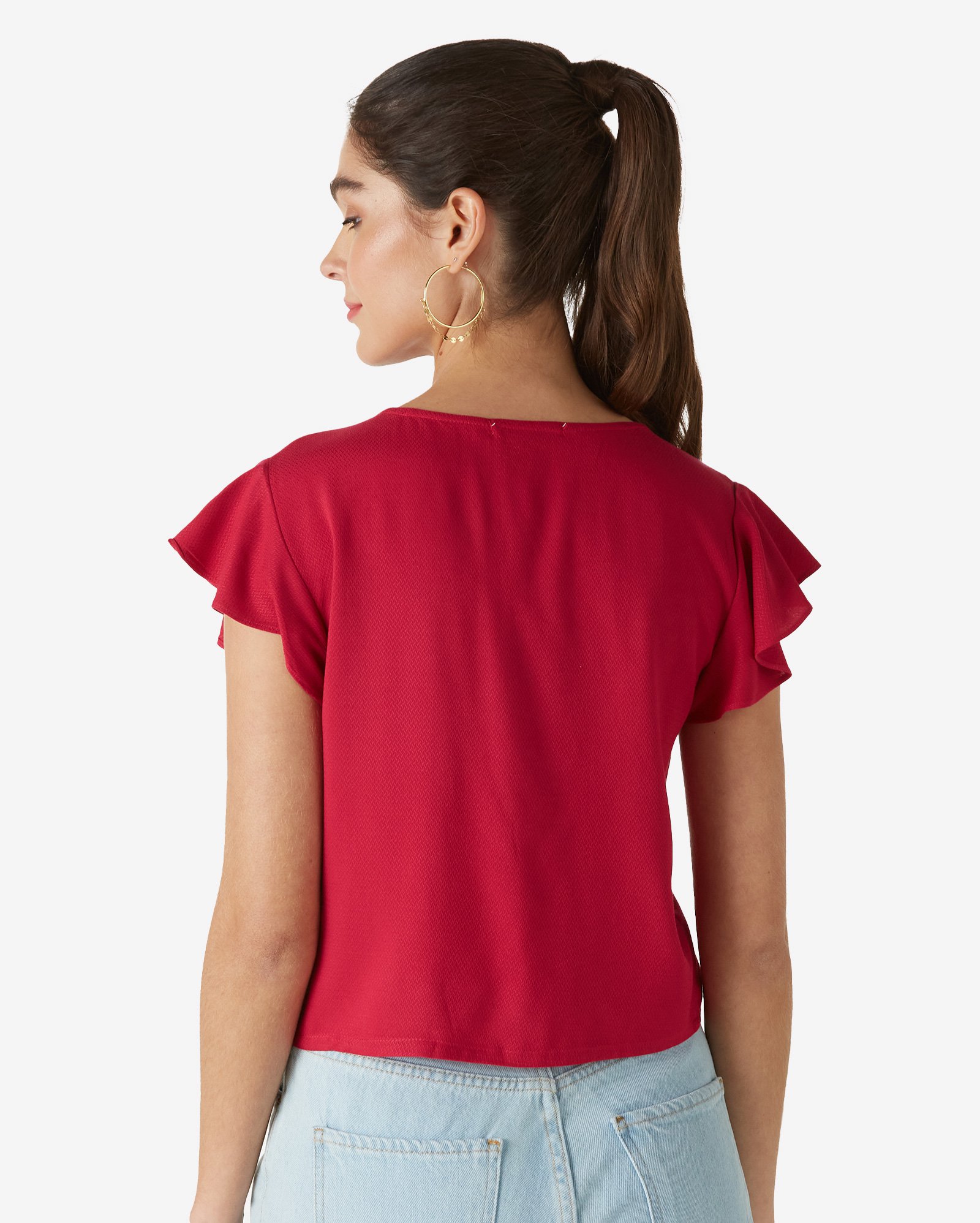 blusa feminina manga babado