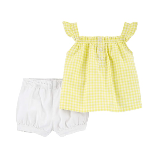 Conjunto 2 Peças Bata Xadrez Carter's - Amarelo