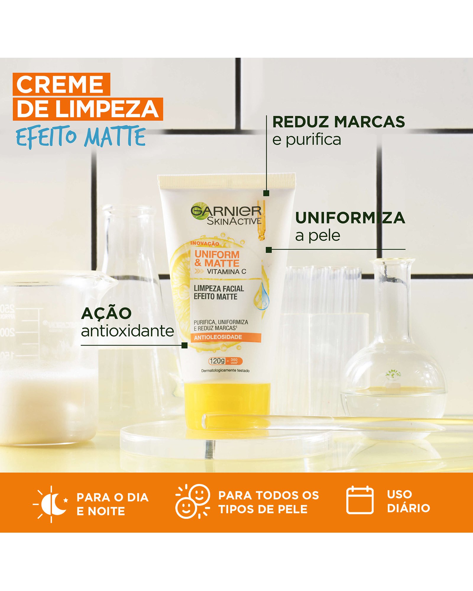 Limpeza facial Uniform & Matte Vitamina C antioleosidade 120g | Garnier