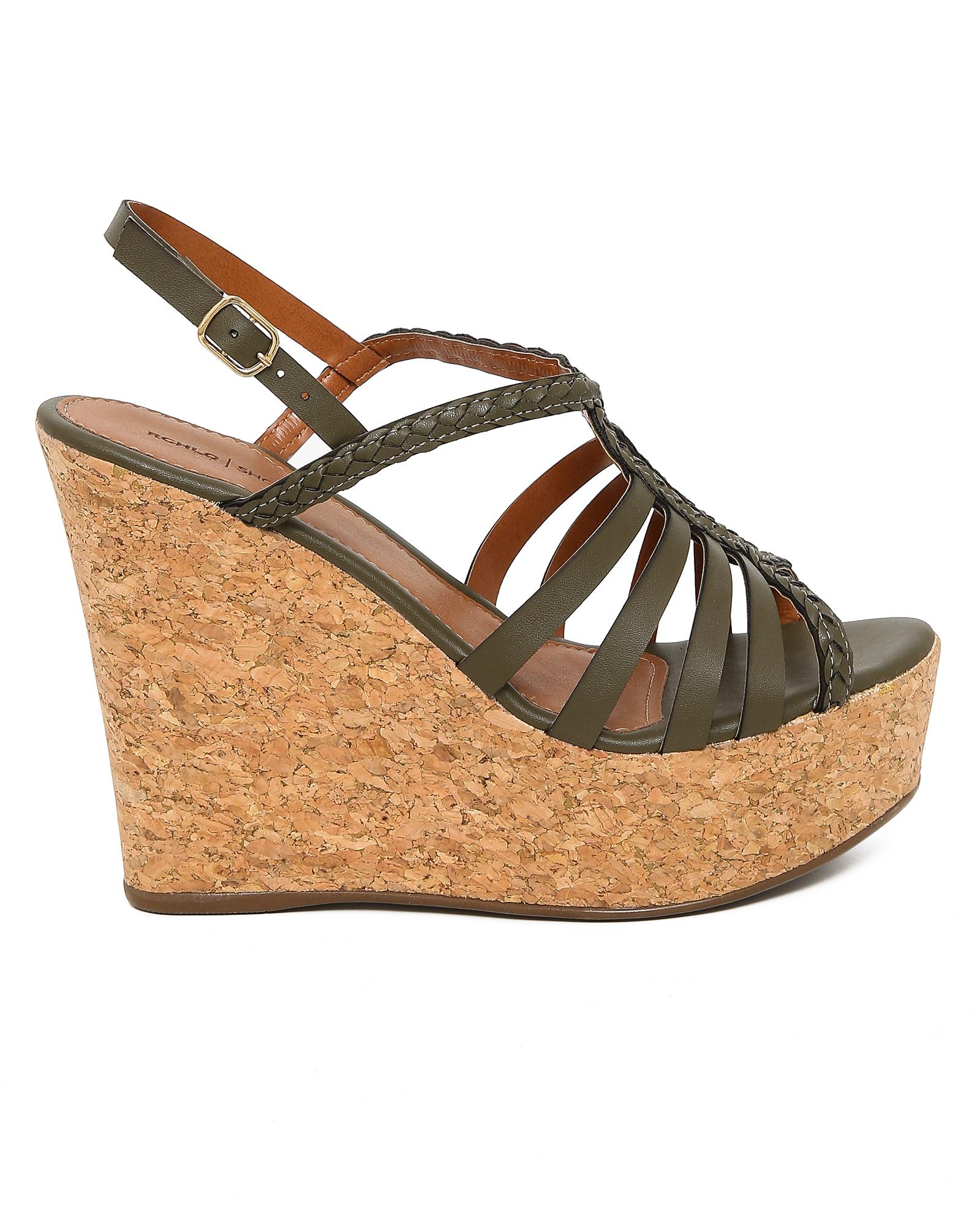 Compre Sandália Anabela Plataforma Flor da Pele Verde Militar Flor Online