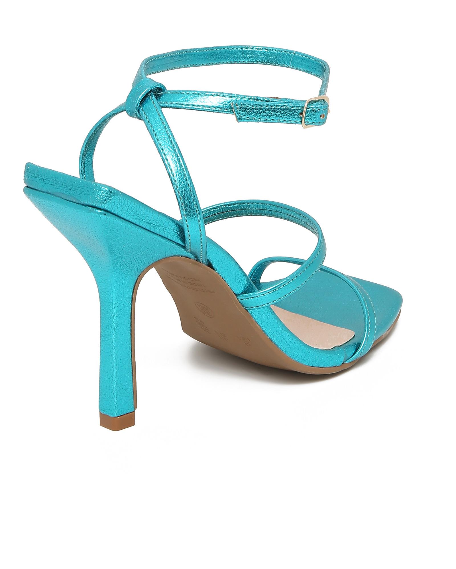 Riachuelo | Sandália Salto Fino Ankle Strap Metalizado Zatz - Azul Turquesa