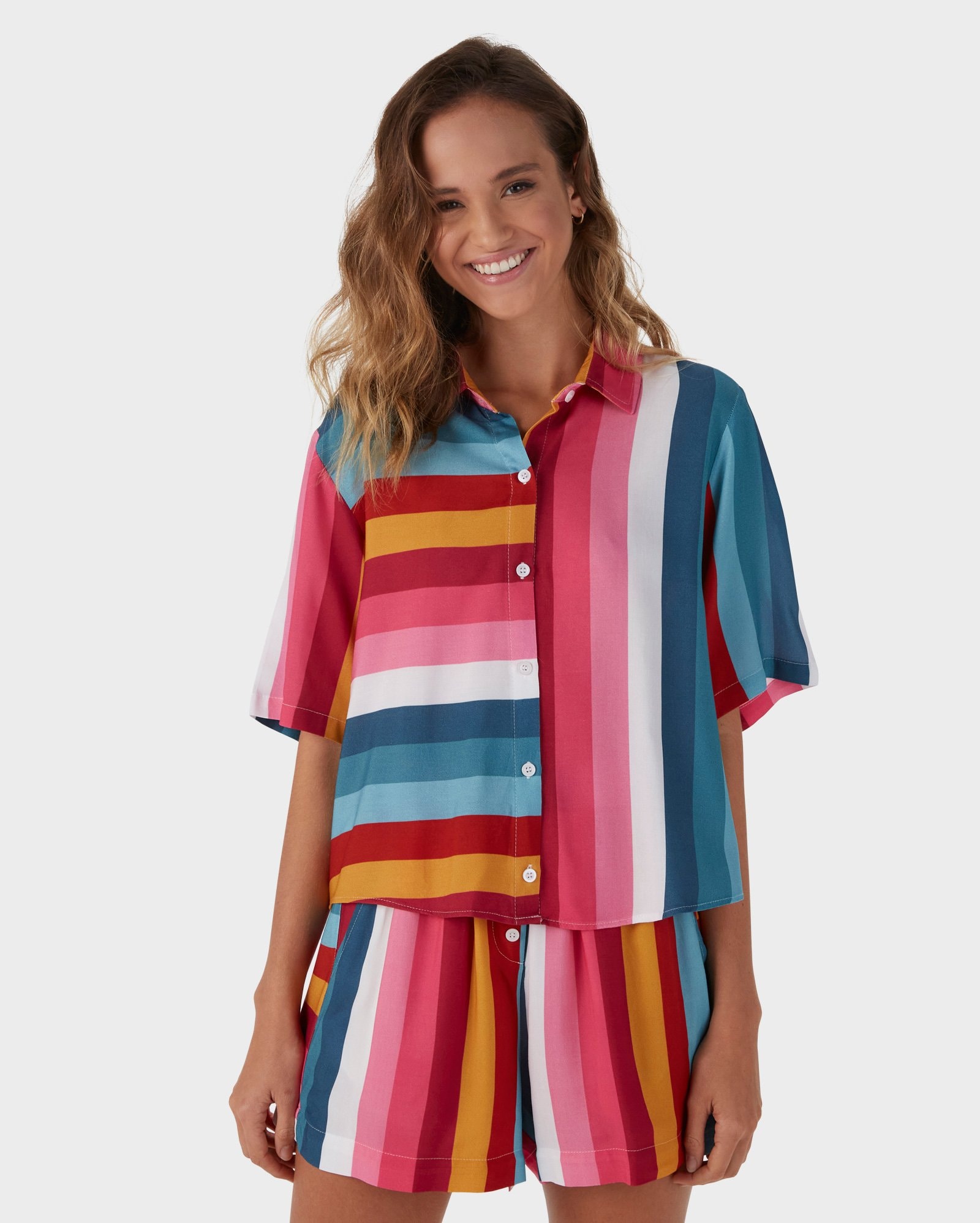 camisa viscose feminina listrada