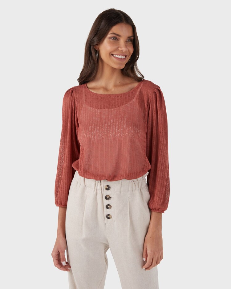 Riachuelo Blusa Feminina Manga Bufante Vermelho Terracota AK by