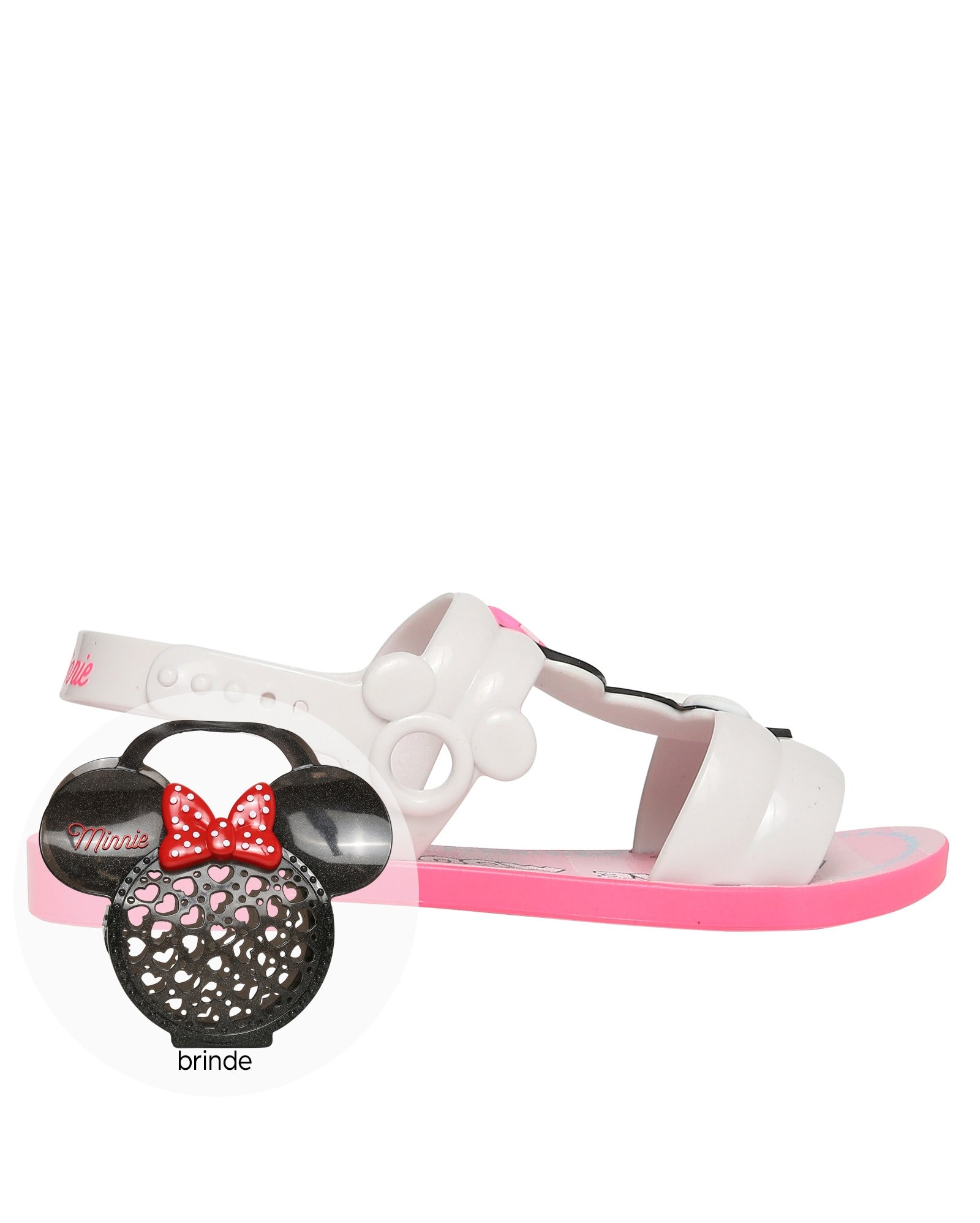 Riachuelo | Sandália Rasteira Juvenil Minnie Mouse + Bolsa Grendene  Branco/Rosa