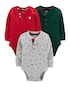 Kit Body 3 Peças Carter´s Natal - Cinza Mescla/Verde/Vermelho