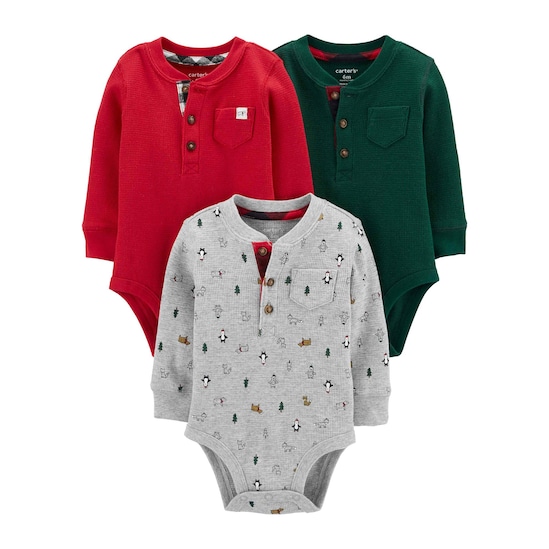 Kit Body 3 Peças Carter´s Natal - Cinza Mescla/Verde/Vermelho