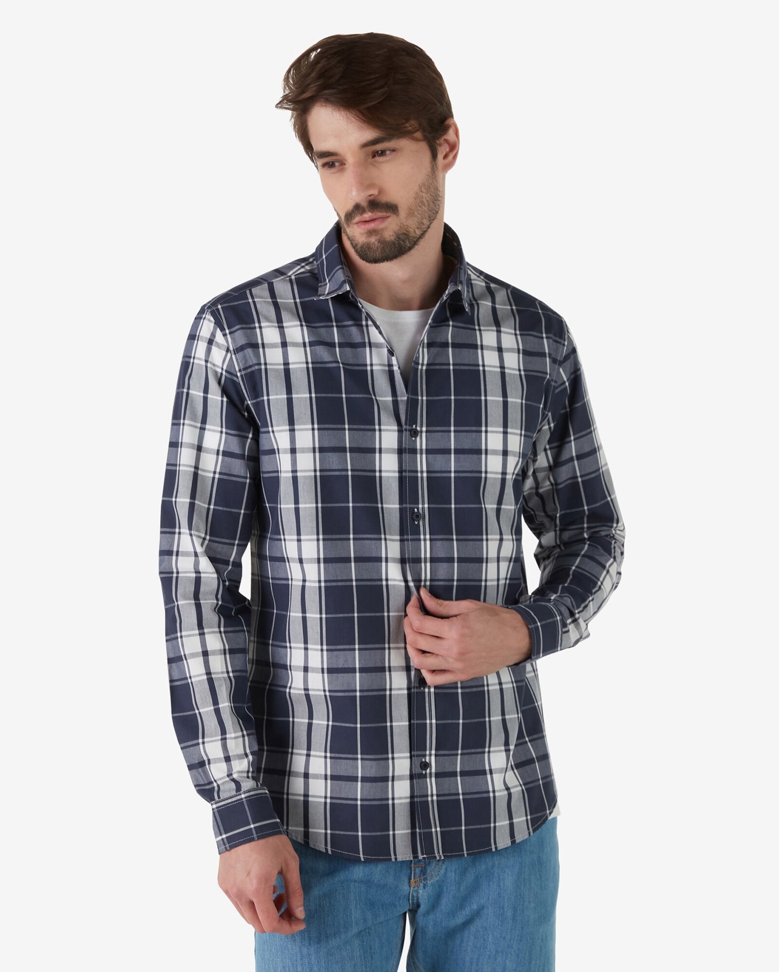 camisa manga longa xadrez azul