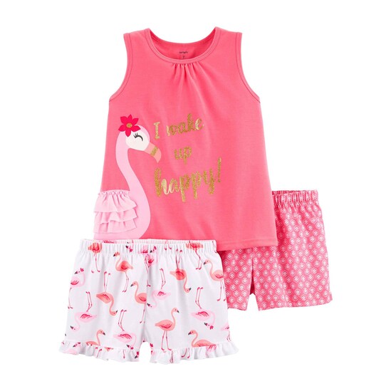 Kit Pijama 3 Peças Flamingo Carter's - Rosa/Branco