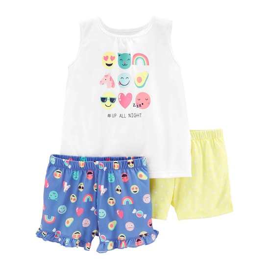 Kit Pijama 3 Peças Emojis Carter's - Azul/Branco/Amarelo