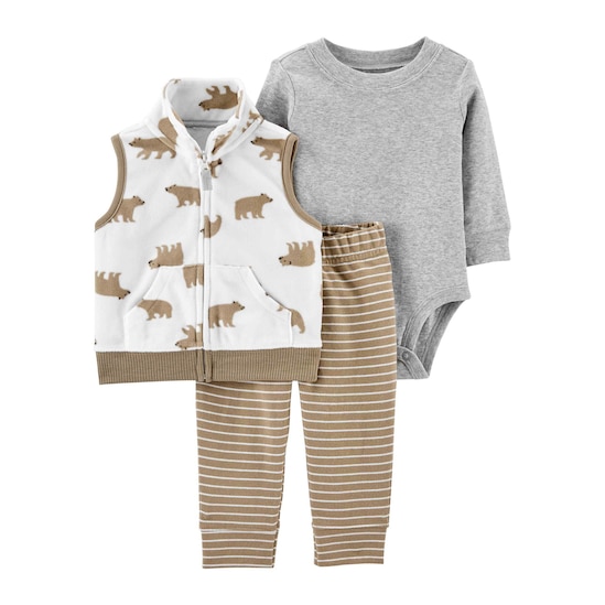Conjunto 3 Peças Urso Carter's - Bege/Cinza/Branco