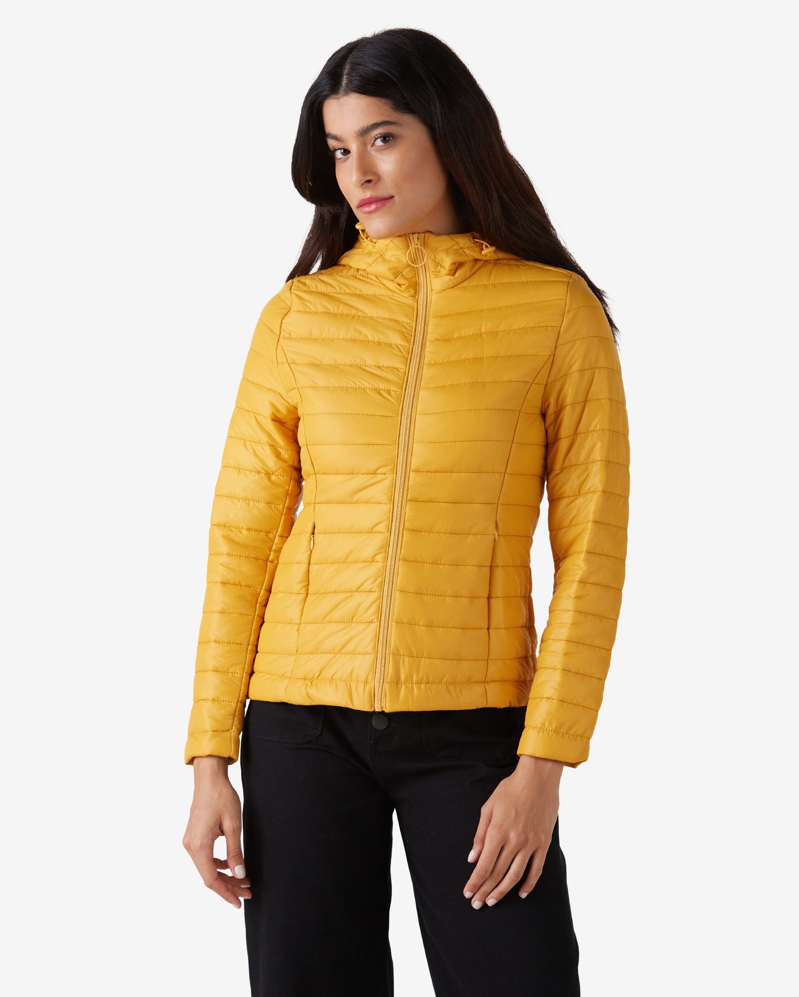 Riachuelo Jaqueta Puffer Feminina com Capuz Amarelo Pool by