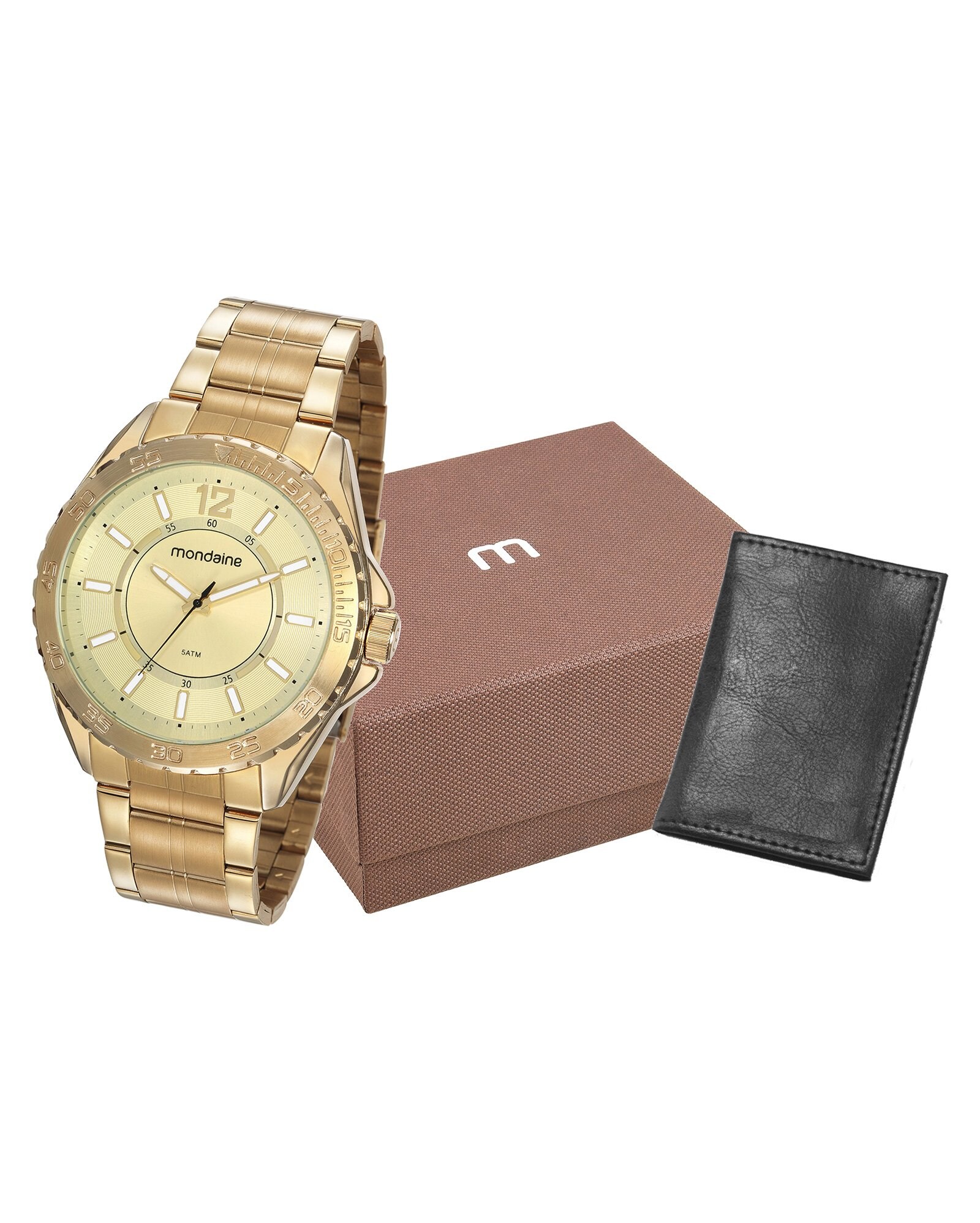 Riachuelo | Kit Relógio Masculino Mondaine + Carteira - Dourado