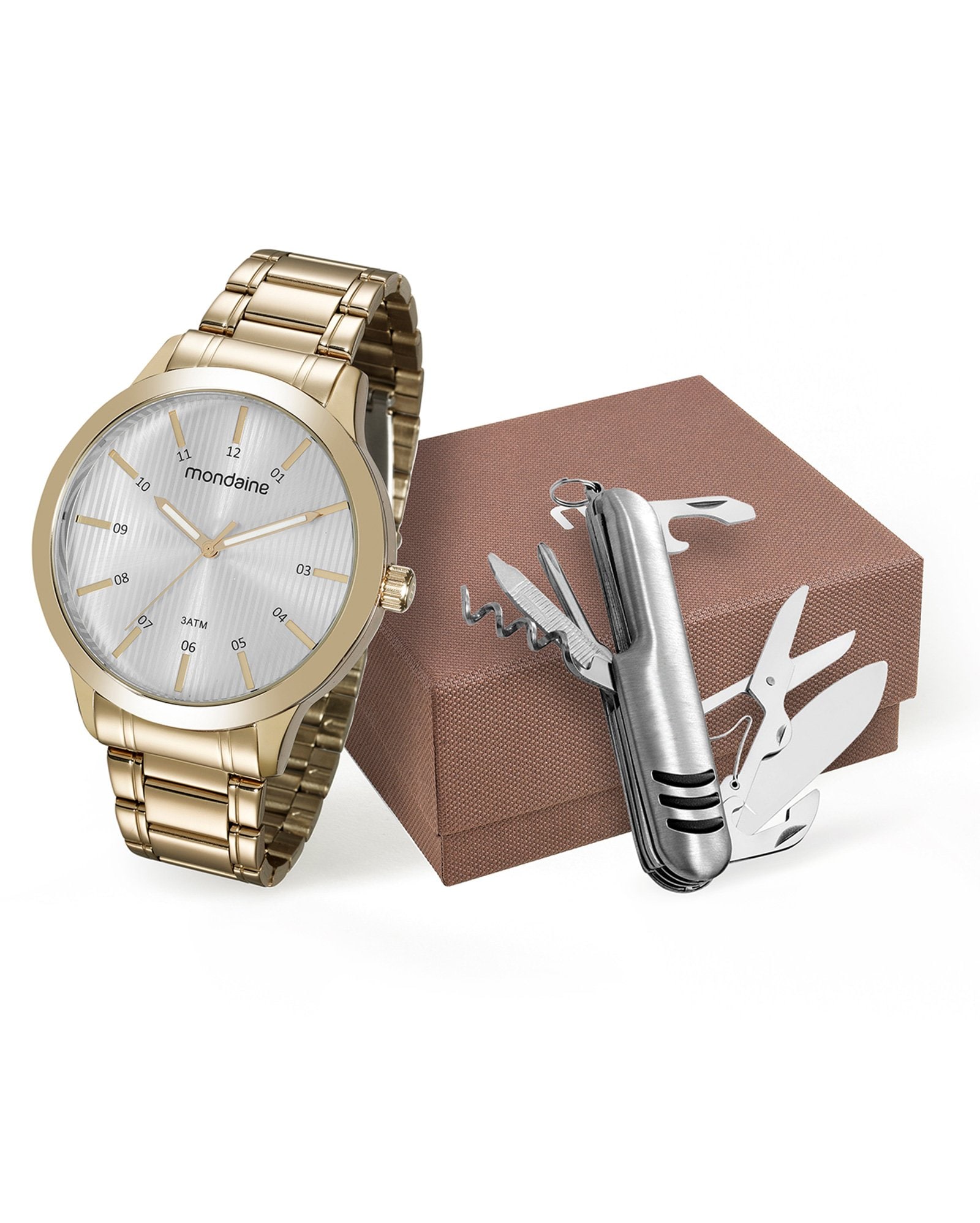 Riachuelo | Kit Relógio Masculino Mondaine + Canivete - Dourado