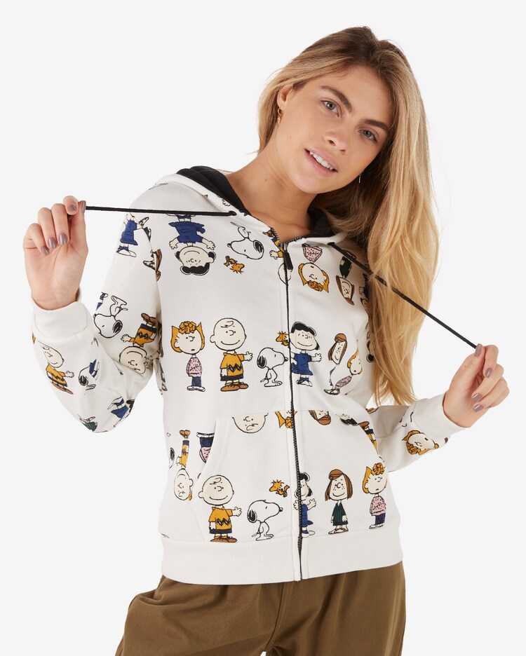 Riachuelo Blusa de Moletom Feminino Zíper com Capuz Snoopy