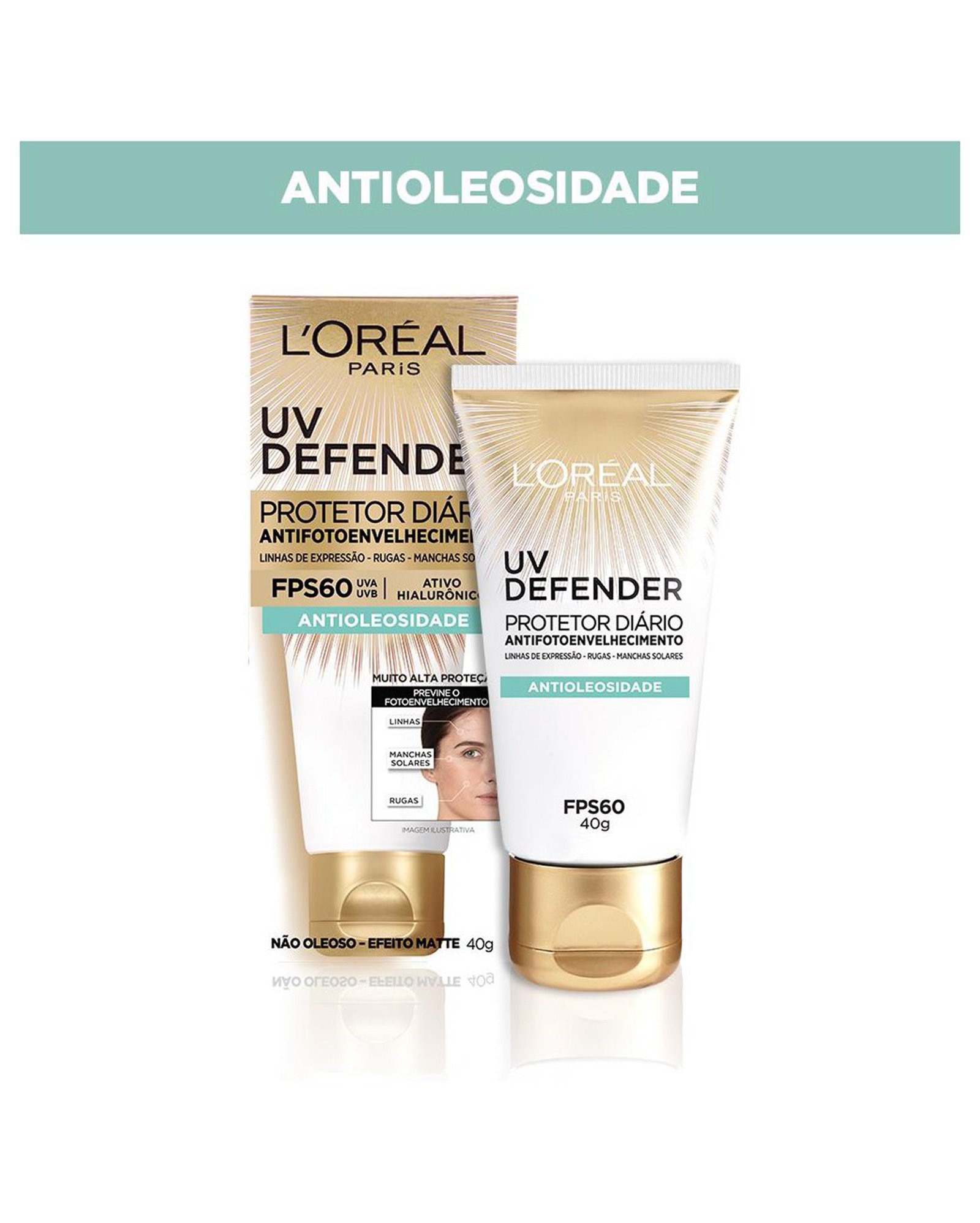 Protetor Solar Facial L'Oréal Paris UV Defender Antioleosidade FPS 60 40g