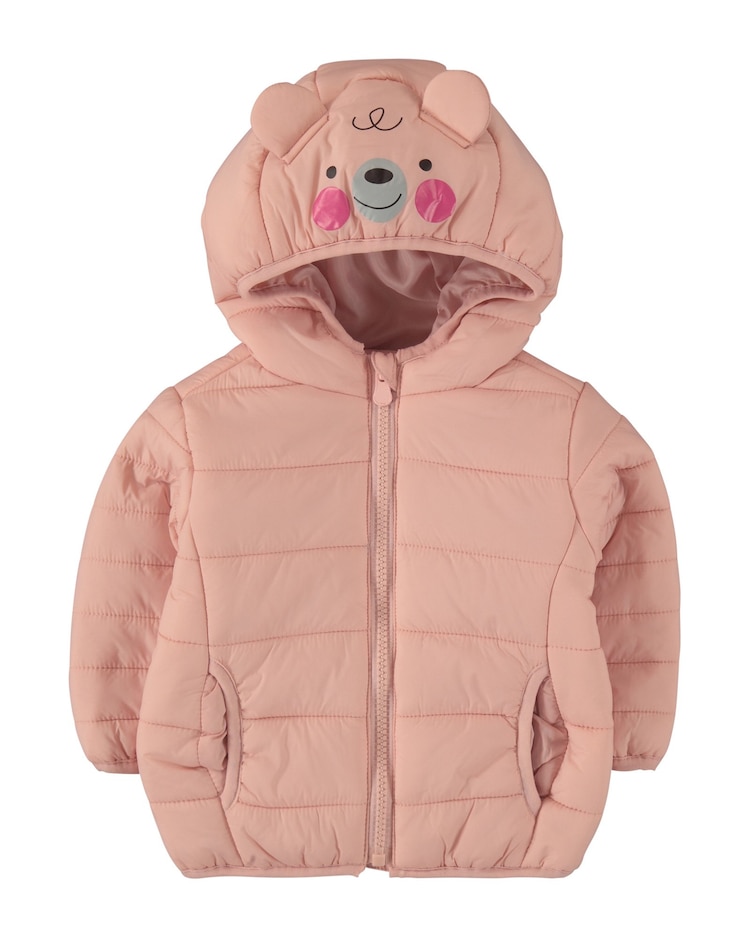 Riachuelo Jaqueta Puffer Bebê Ursinho Matelassê Rosa Claro Tam