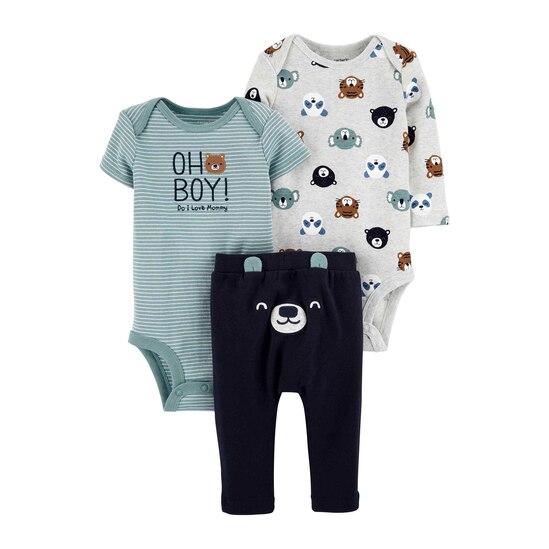 Conjunto Bebê 3 Peças Carter´s Oh Boy! - Azul/Cinza Mescla