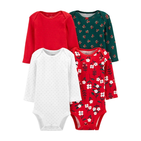 Kit Body Bebê 4 PeçasFloral Carter's - Vermelho