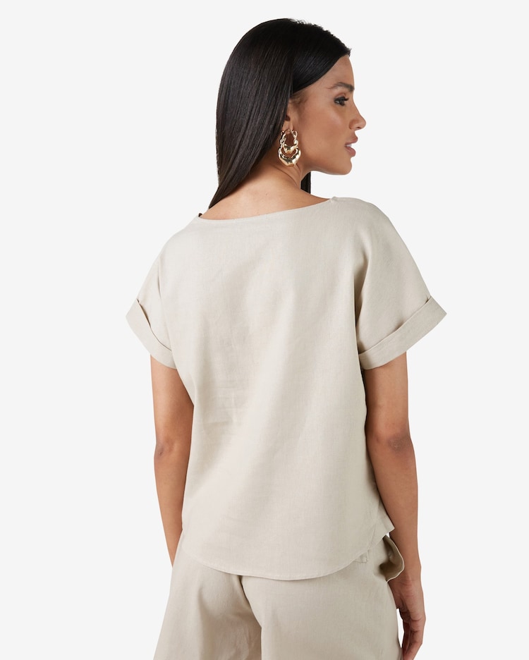 Riachuelo Blusa Feminina Manga Curta Bege Linho AK by Riachuelo