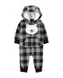 Macacão Bebê Fleece Xadrez Ursinho Capuz Carter's - Cinza/Preto